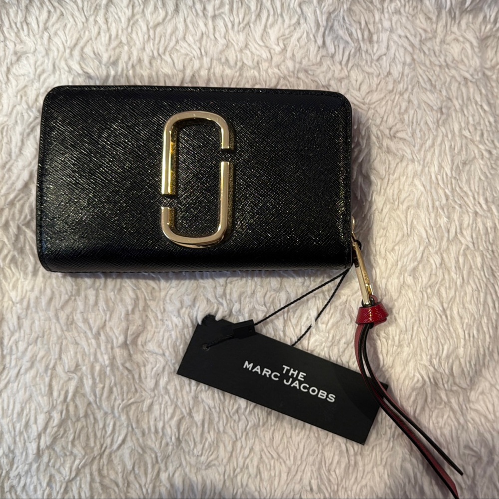 Marc Jacobs Black and Red Wallet with Gold Accent